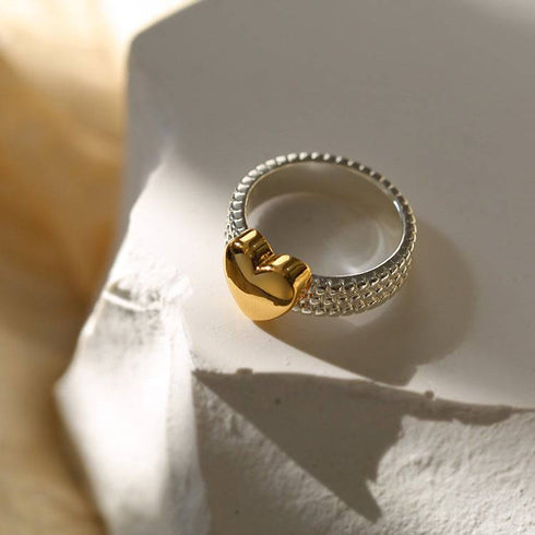 Heart Medallion Textured Triple Row Ring - Zafari Studio Jewelry
